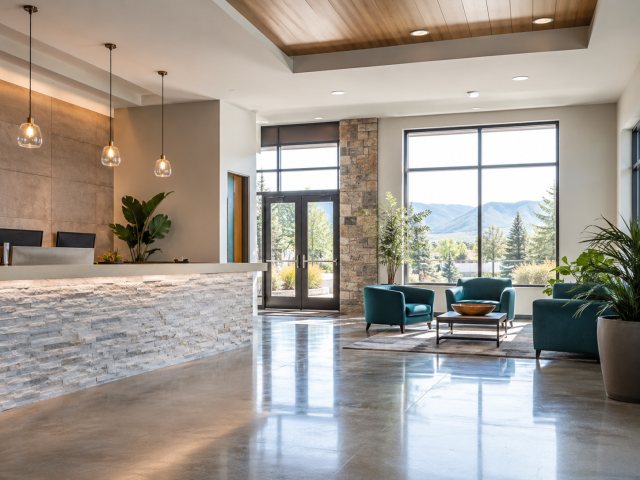 Welcoming business lobby after janitorial service