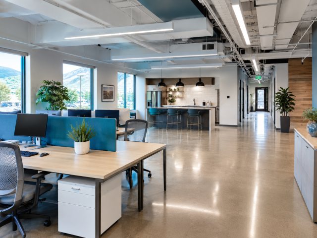 Bright, organized office workspace after professional cleaning