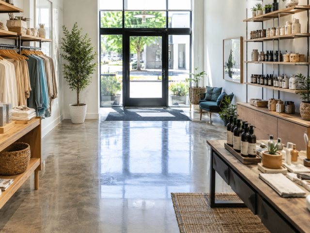Retail storefront floors and displays cleaned for customers
